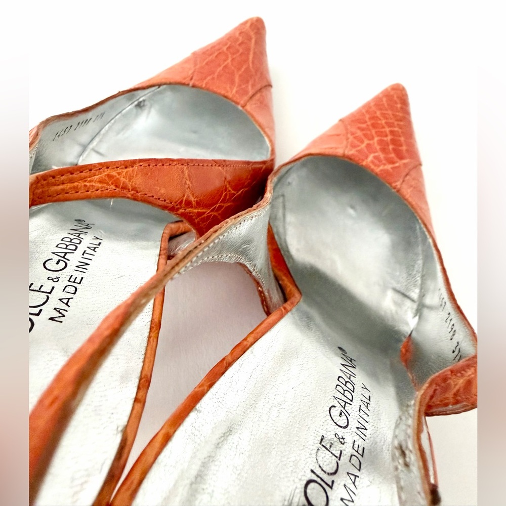 DOLCE & GABBANA | Orange Croc Embossed Slingback Kitten Heels EU 37.5 - Picture 6 of 13